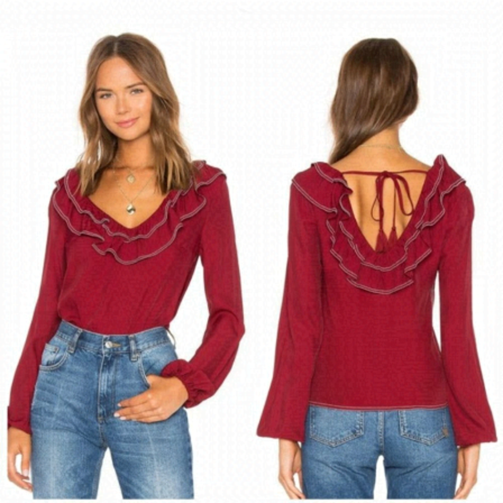 Revolve Tularosa Heather Blouse Burgundy Red Ruffle Womens Size Small Bohemian S